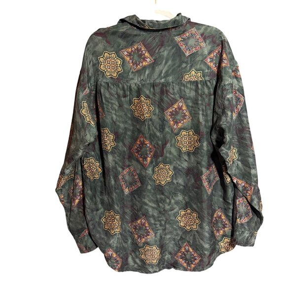 Vintage Structure 100% Silk Abstract Festival Button Down Shirt Men's Large - Picture 7 of 7